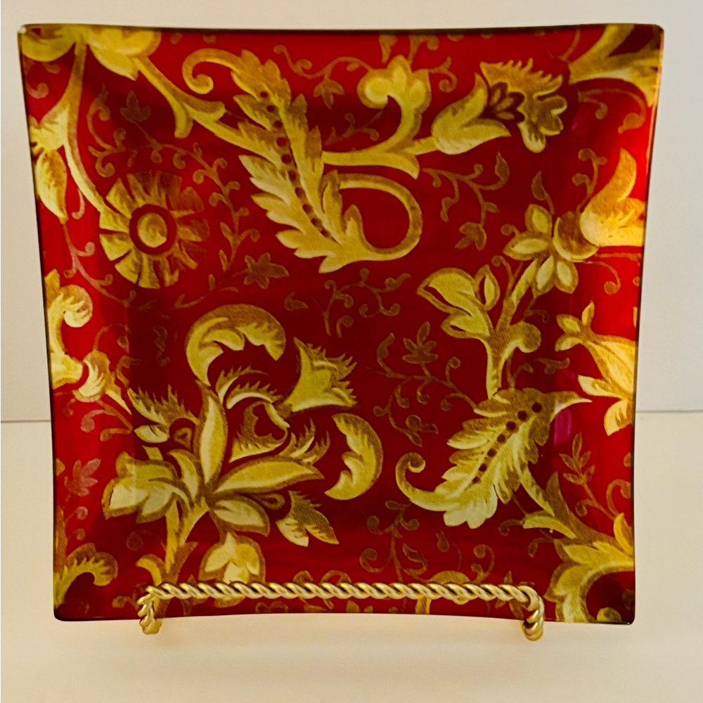 Jane Seymour Red& Gold Square 8x8 Decorative Plate